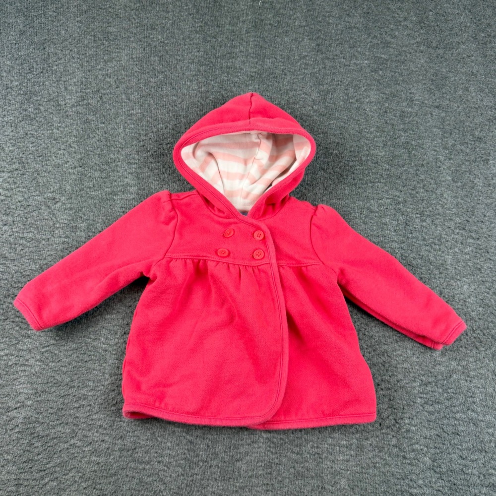 Gymboree Fleece Jacket Baby Girls 6-12 Months Pink Hooded Double Breasted Coat